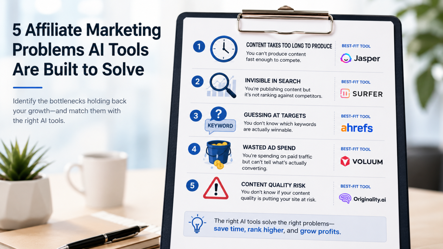 Checklist of common affiliate marketing problems that AI tools are built to solve - thelostpie