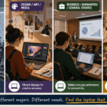 Four different college majors represented side by side, each matched to a laptop recommendation -thelostpie