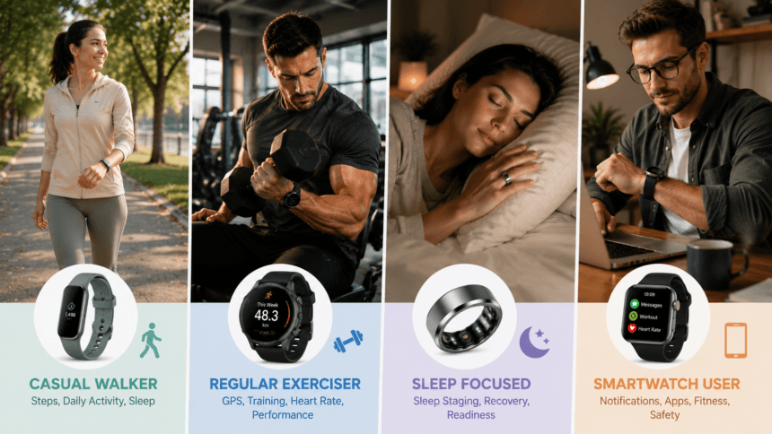 Four different fitness tracker lifestyles, each matched to an appropriate device - thelostpie