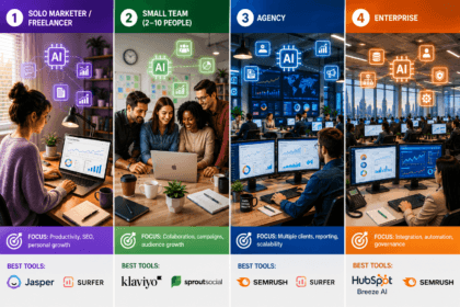 Four different marketing team setups representing solo, small team, agency, and enterprise use cases- thelostpie