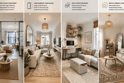 Four different small-space layout types, each matched to appropriate 2026 decor strategies - thelostpie