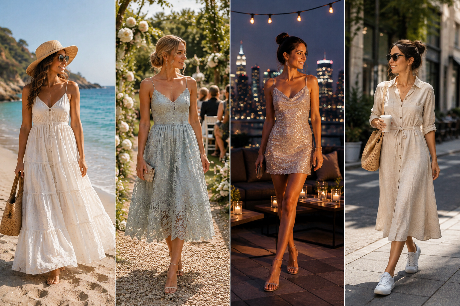Four different summer occasions, each matched to an appropriate 2026 dress style - thelostpie