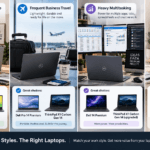 Four different work styles represented side by side, each matched to a laptop recommendation - thelostpie