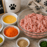 Ground turkey and ingredients prepped for a homemade dog treat recipe - thelostpie