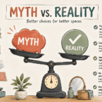 Illustration weighing common small-space decor myths against the reality for 2026 - thelostpie
