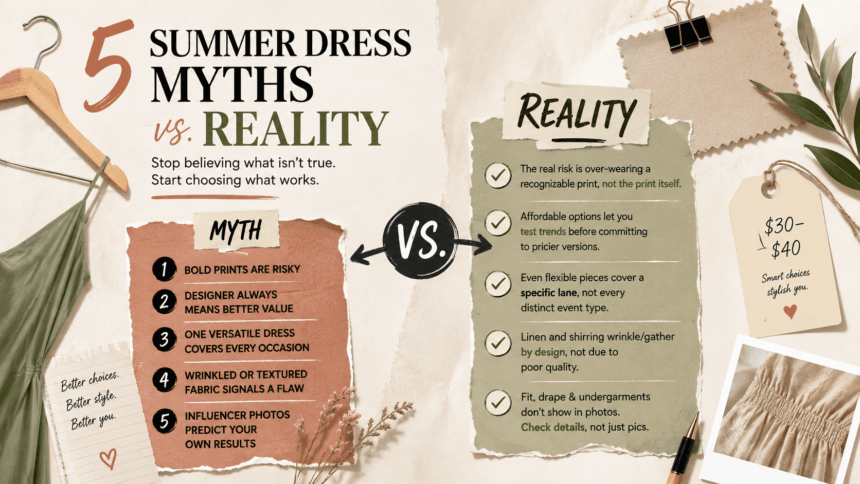 Illustration weighing common summer dress myths against the reality for 2026 - thelostpie
