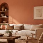 Living room featuring a warm terracotta and sand color palette, a leading 2026 decor trend - thelostpie