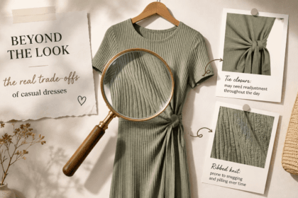 Magnifying glass revealing practical trade-offs behind popular 2026 casual dress trends - thelostpie