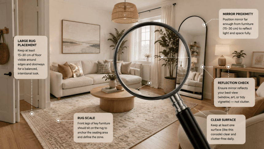 Magnifying glass revealing practical trade-offs behind popular small-space decor tricks - thelostpie