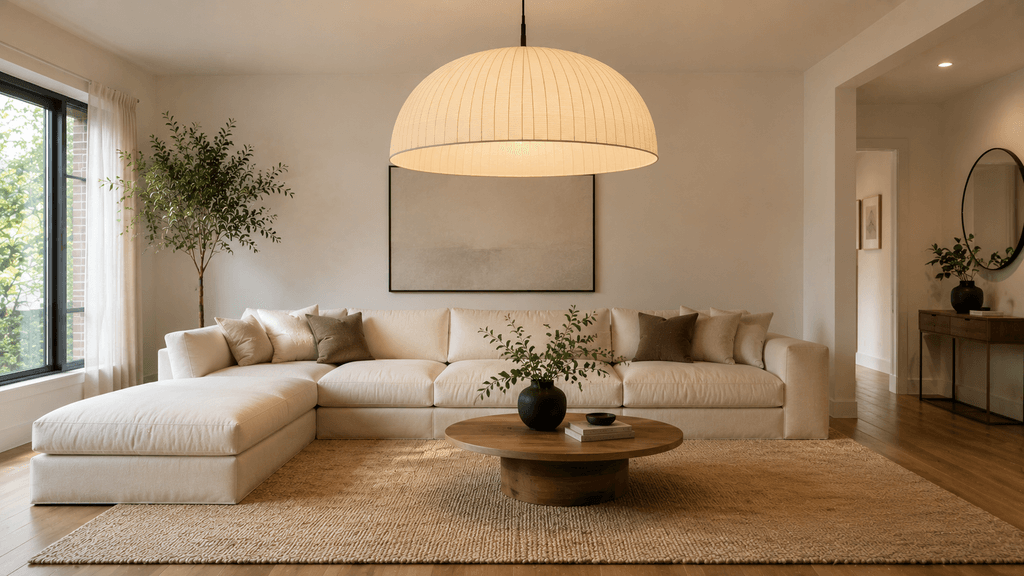 Small living room using large-scale statement furniture instead of many small pieces - thelostpie